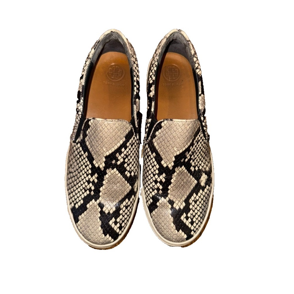 TORY BURCH womens size 7 Slip On Sneakers Snake Print Embossed Shoes loafers